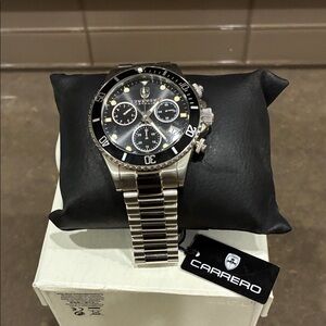Carrera Silver Watch with Black Dial